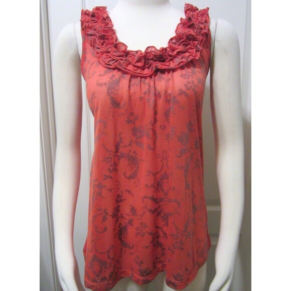 TESTAMENT Anthropologie - Coral Ruffled Neck Knit Sleeveless Tank Top size Small - Picture 3 of 8